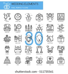 Wedding Elements , Thin Line and Pixel Perfect Icons