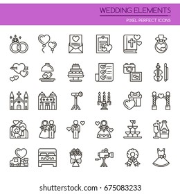 Wedding Elements , Thin Line and Pixel Perfect Icons
