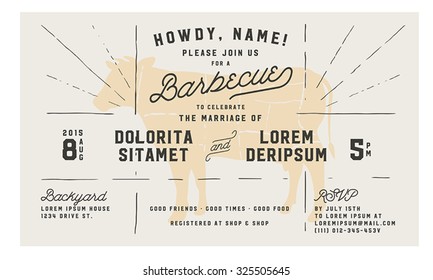 Wedding engagement BBQ vintage invitation template