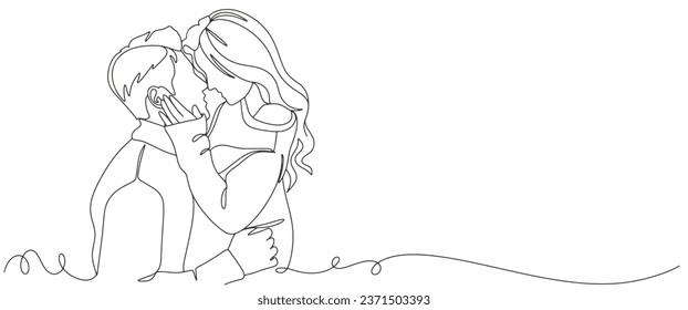 Wedding engagement proposal line art style vector illustration