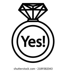 Hochzeitsengagement Ring schwarz lineares Symbol. zustimmen zu heiraten. flache Vektorgrafik.
