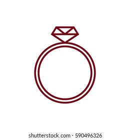 Wedding, engagement ring with diamond line icon