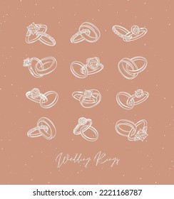 Wedding And Engagement Ring Drawing In Vintage Graphic Style On Beige Background