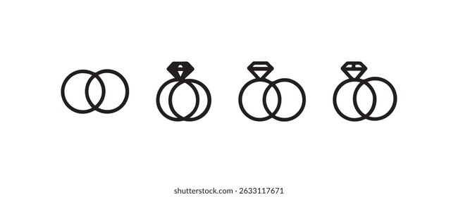 Wedding and engagement ring icon set in outline Vector