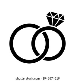 Wedding Engagement Ring Pair - Black  Diamond Rings For Greeting Cards, Gift Tags, Labels, Wedding Sets. Groom And Bride Design. Bachelorette Party. Wedding Invitation Card Logo.