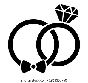 Wedding engagement ring pair - Black  diamond rings for greeting cards, gift tags, labels, wedding sets. Groom and bride design. Bachelorette party. Wedding invitation card logo.