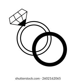 Wedding engagement ring pair - Black diamond rings for greeting cards, gift tags, labels, wedding sets. Groom and bride design. Bachelorette party. Wedding invitation card logo.