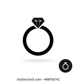 Wedding engagement ring simple black icon with diamond jewelry.
