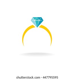 Wedding engagement ring simple color logo with diamond jewelry.