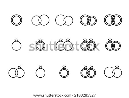 Wedding engagement rings icons set. Editable stroke. Rings symbolizing different relationships and gender: gay couples, heterosexual couples