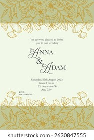 Wedding, engagement, save-the-date invitation with hand-drawn delicate florals arranged like chinoiserie, botanical, lace patterns. Romantic soft flower arrangements suitable for wedding card, poster