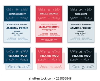 Wedding, engagement, shower invitation templates in vector format