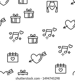 Wedding And Engaging Vector Seamless Pattern Thin Line Illustration