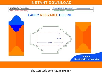Wedding envelope DL size dieline template and 3D vector file
