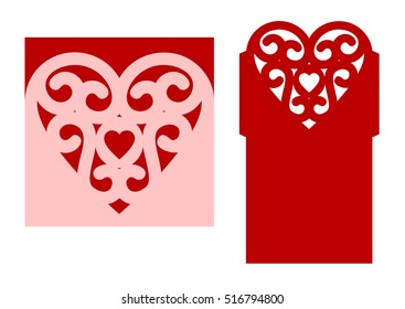 Wedding envelope template with heart for laser cutting