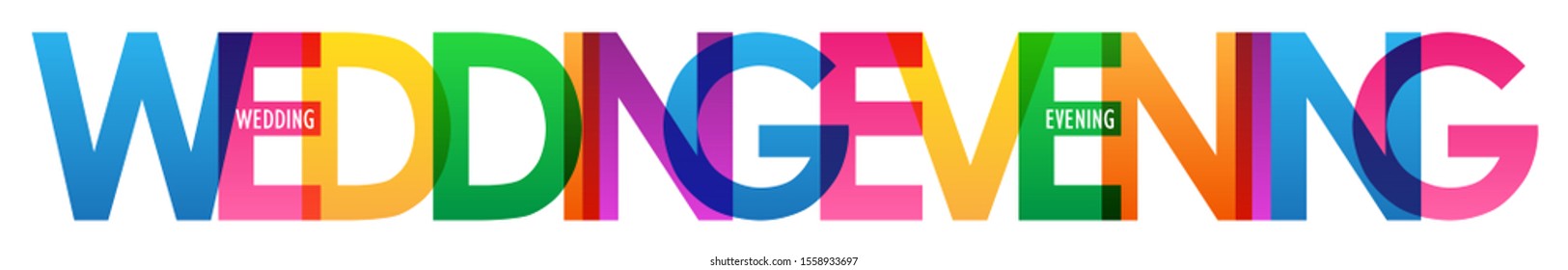 WEDDING EVENING colorful vector typography banner