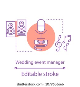 Wedding event manager concept icon. Party idea thin line illustration. Wedding agency. Vector isolated outline drawing. Editable stroke
