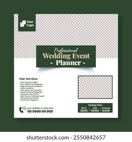 Wedding Event Planner editable social media post banner ads template, promotional invitation card for event organizer, wedding invitation, wedding planning marriage web banner minimal design