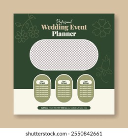 Wedding Event Planner editable social media post banner ads template, promotional invitation card for event organizer, wedding invitation, wedding planning marriage web banner minimal design