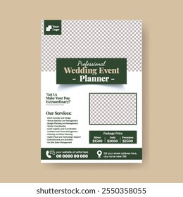 Wedding Event Planner editable vertical print flyer or poster template, event organizer, wedding invitation, wedding planning vector flyer or poster, marriage leaflet, brochure cover minimal design