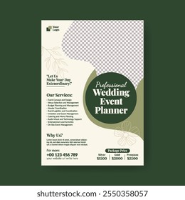 Wedding Event Planner editable vertical print flyer or poster template, event organizer, wedding invitation, wedding planning vector flyer or poster, marriage leaflet, brochure cover minimal design