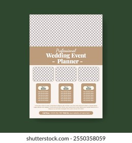 Wedding Event Planner editable vertical print flyer or poster template, event organizer, wedding invitation, wedding planning vector flyer or poster, marriage leaflet, brochure cover minimal design