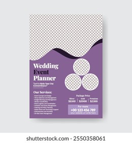 Wedding Event Planner editable vertical print flyer or poster template, event organizer, wedding invitation, wedding planning vector flyer or poster, marriage leaflet, brochure cover minimal design