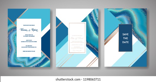 Wedding fashion geode or marble template, artistic covers design, colorful texture, realistic backgrounds. Trendy pattern, geometric brochure, save the date cards, graphic poster. Vector illustration