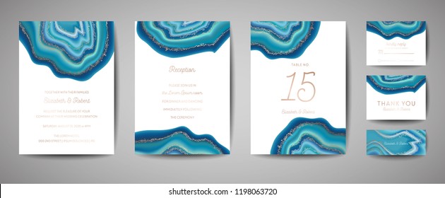 Wedding fashion geode or marble template, artistic covers design, colorful texture, realistic backgrounds. Trendy pattern, geometric brochure, save the date cards, graphic poster. Vector illustration