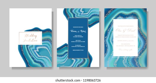 Wedding fashion geode or marble template, artistic covers design, colorful texture, realistic backgrounds. Trendy pattern, geometric brochure, save the date cards, graphic poster. Vector illustration