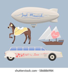 Wedding fashion transportation vector illustration.