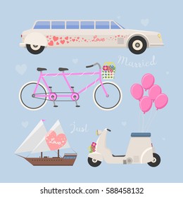 Wedding fashion transportation vector illustration.