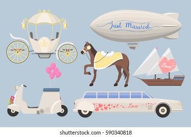 Wedding fashion transportation vector illustration.