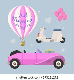 Wedding fashion transportation vector illustration.