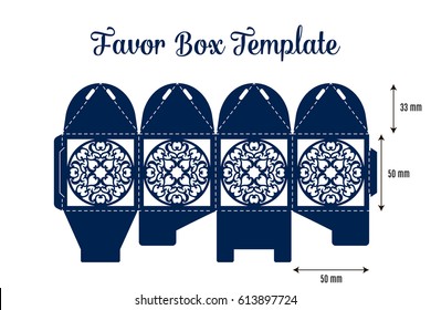 Wedding favor box laser cut template. Gift box with swirl. DIY table decoration for a wedding, birthday, baby shower and another party. Wedding Layout for laser cutting