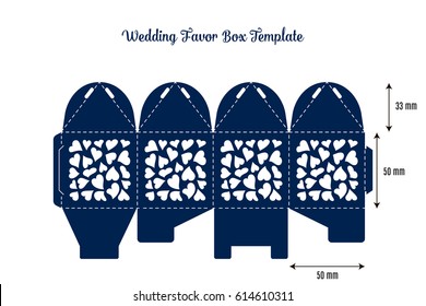 Wedding favor box laser cut template. Gift box with hearts. DIY table decoration for a wedding, birthday, baby shower and another party. Wedding Layout for laser cutting