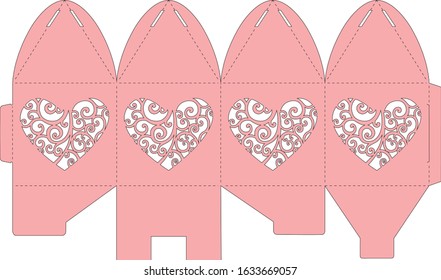 Wedding Favor Box vector template  heart laser cut