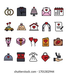 Wedding Filled outline icon set template