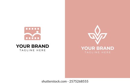 Wedding film logo template with couple ring silhouette for photographer and videographer