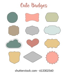 Wedding flat badges. Handdrawn banners and badges. Cartoon stickers for logotypes