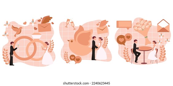 Ilustración de diseño de paquete plano de boda