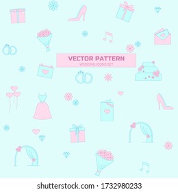 Wedding flat colorful seamless pattern. Vector illustration of doodle wedding and love seamless pattern for wallpapers, wrapping, textile prints, backgrounds, postcards. Pattern for valentine day