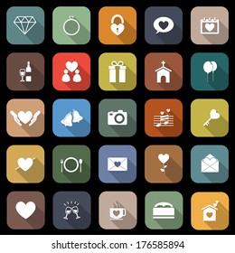 Wedding flat icons with long shadow, stock vector