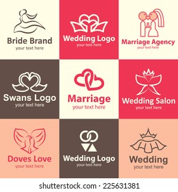 Wedding flat icons set logo ideas for brand