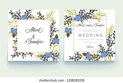 Wedding flora invitation, thank you card, save the date cards. Wedding invitation. Vector EPS 10