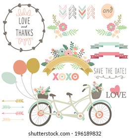 Wedding Flora Vintage Bicycles Elements- illustration