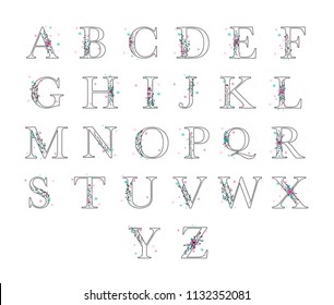 Wedding floral alphabet. Typography collection with flowers. 