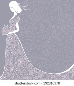Hochzeit floraler Hintergrund mit Braut. Vektorgrafik.