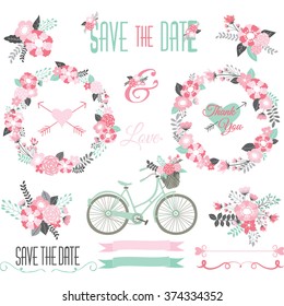   Wedding Floral Collection.Flora,Wreath,Bicycle ,Wedding invitation.