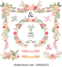 Wedding Floral Elements,Banner,Save the Date.